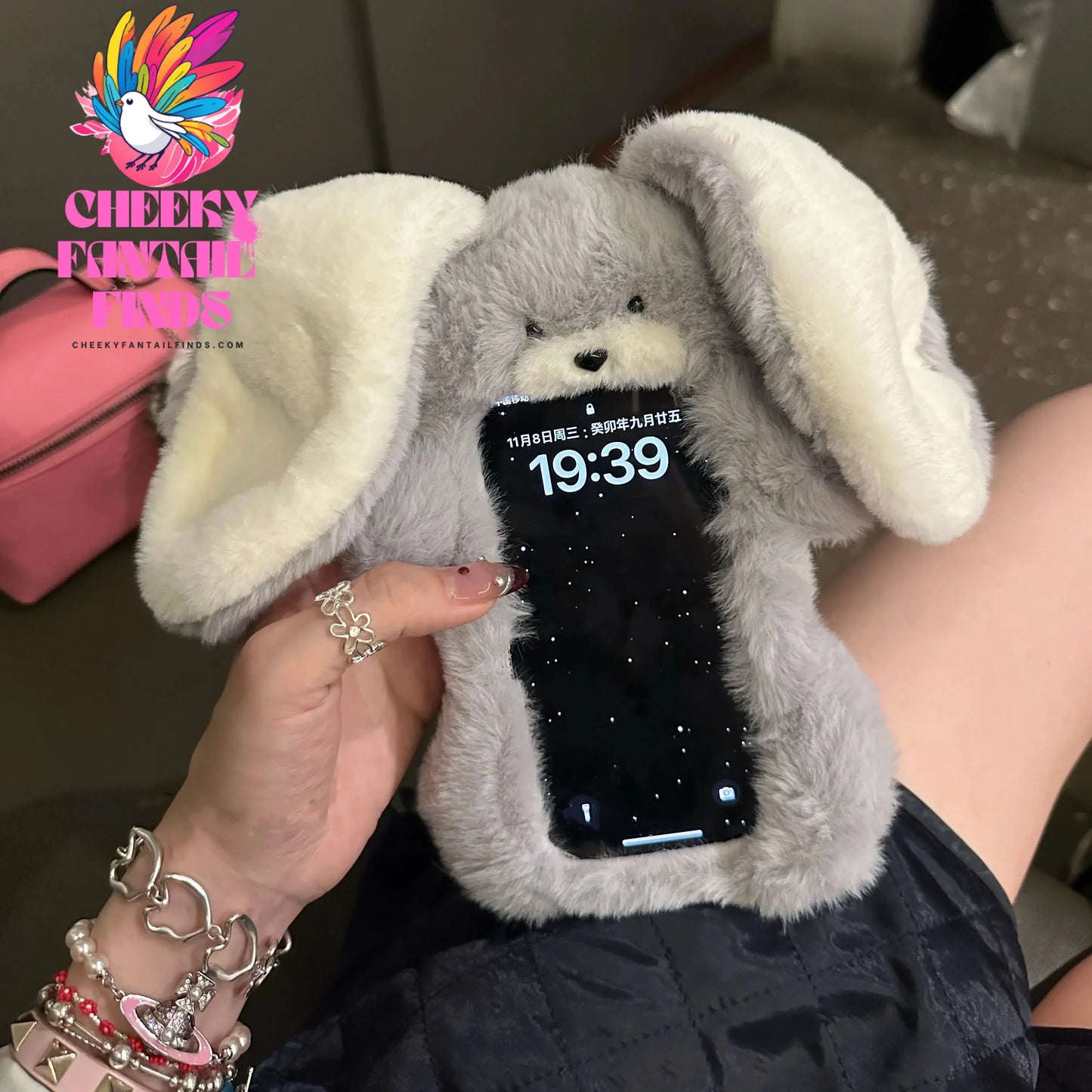 Cute Fluffy Plush Long Ears Rabbit Phone Case for iPhone 15 14 13 12 Pro Max 11 16pro Girls Kawaii Furry Cartoon Protector Cover Cheeky Fantail Finds