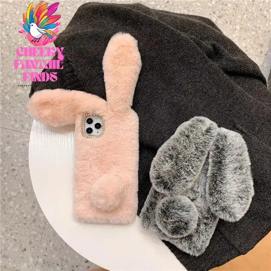 Cute Plush Rabbit Phone Case for iPhone 15 14 11 12 13 Pro Max, New Creative Women's Shockproof Luxury High-End Protective Cover Cheeky Fantail Finds
