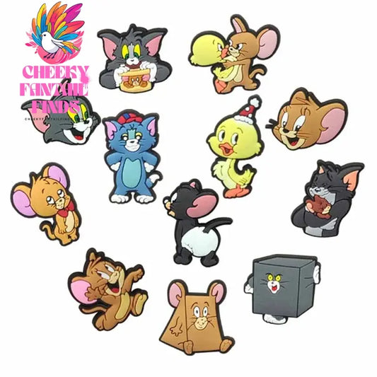 Cute Tom and Jerry Series Shoe Charms Set For Clogs Bogg Bag Bubble Slides Sandals PVC Shoe Decorations Beach Bag Accessories Cheeky Fantail Finds