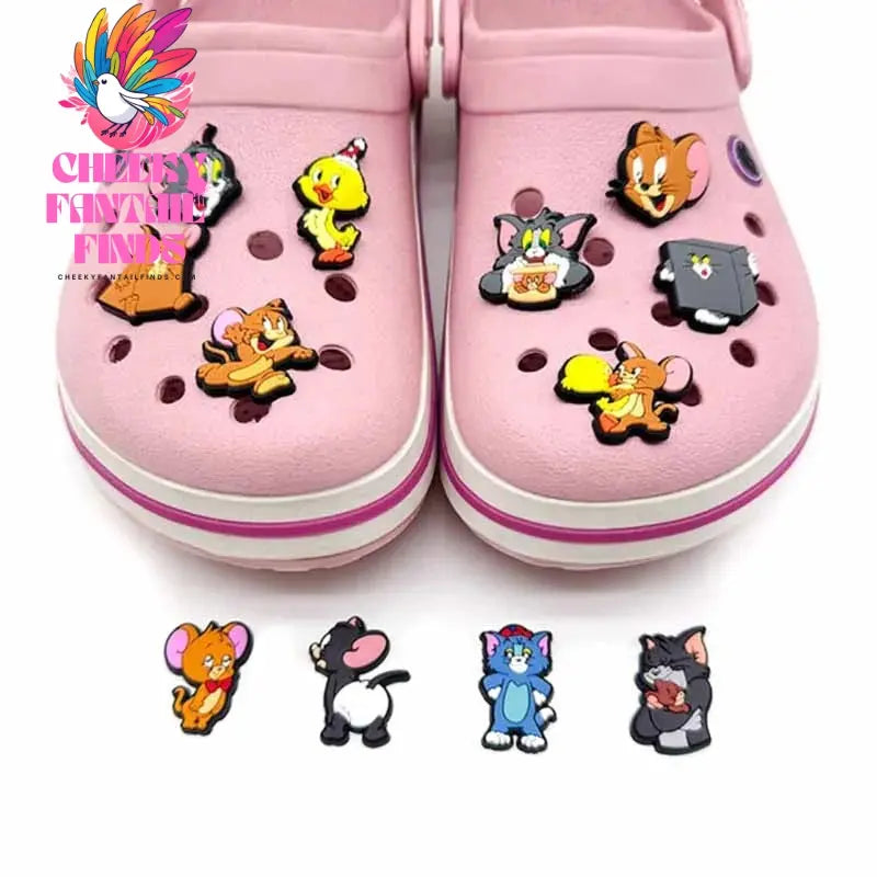 Cute Tom and Jerry Series Shoe Charms Set For Clogs Bogg Bag Bubble Slides Sandals PVC Shoe Decorations Beach Bag Accessories Cheeky Fantail Finds
