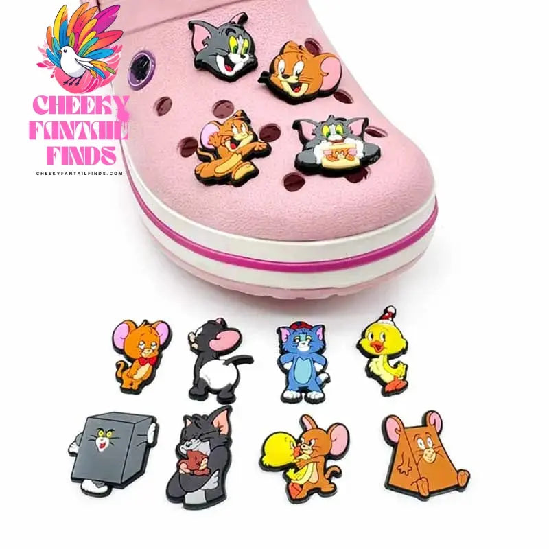 Cute Tom and Jerry Series Shoe Charms Set For Clogs Bogg Bag Bubble Slides Sandals PVC Shoe Decorations Beach Bag Accessories Cheeky Fantail Finds