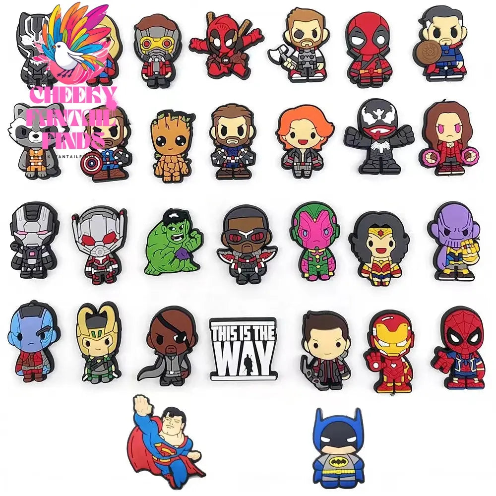 Cute superhero PVC shoes charms cute Cartoon DIY Sandals Accessories for clogs Decorations boy kids gift Cheeky Fantail Finds