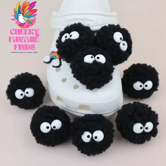 DIY Black Plush Ball Shoes Charms for Furry Ball Cute Hole Shoe Charms Designer Lovely Accessories All-match Hot Sale 2024 Cheeky Fantail Finds