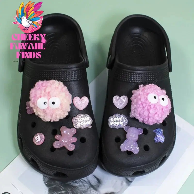 DIY Black Plush Ball Shoes Charms for Furry Ball Cute Hole Shoe Charms Designer Lovely Accessories All-match Hot Sale 2024 Cheeky Fantail Finds