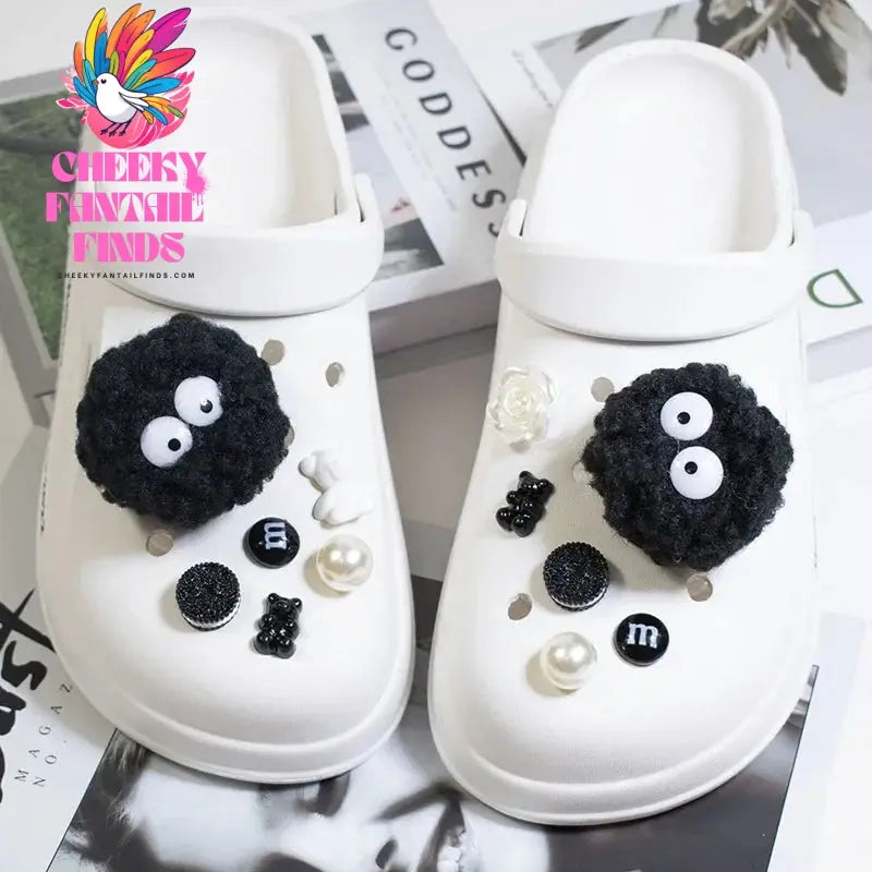 DIY Black Plush Ball Shoes Charms for Furry Ball Cute Hole Shoe Charms Designer Lovely Accessories All-match Hot Sale 2024 Cheeky Fantail Finds