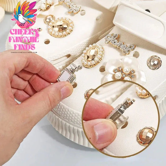 DIY Metal Fashion Set Hole Shoe Charms Accessories PVC Shoe Buckle Cute Pearl Bear Water Diamond Chain Shoes Decorations Cheeky Fantail Finds