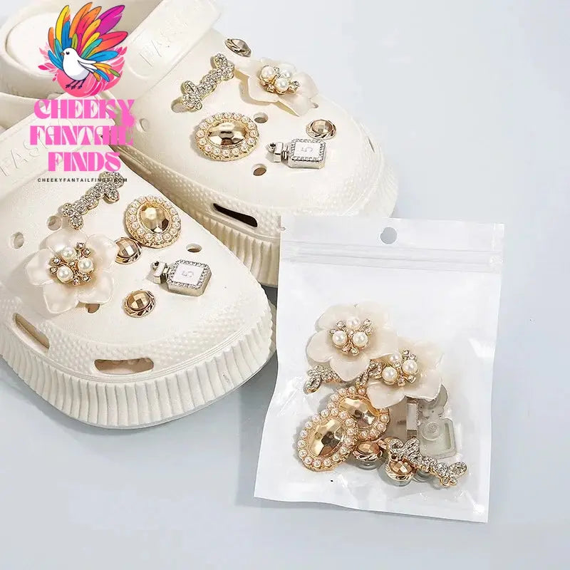 DIY Metal Fashion Set Hole Shoe Charms Accessories PVC Shoe Buckle Cute Pearl Bear Water Diamond Chain Shoes Decorations Cheeky Fantail Finds