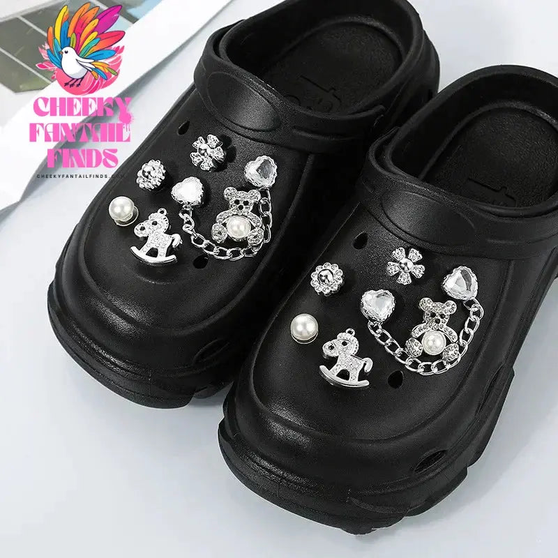 DIY Metal Fashion Set Hole Shoe Charms Accessories PVC Shoe Buckle Cute Pearl Bear Water Diamond Chain Shoes Decorations Cheeky Fantail Finds