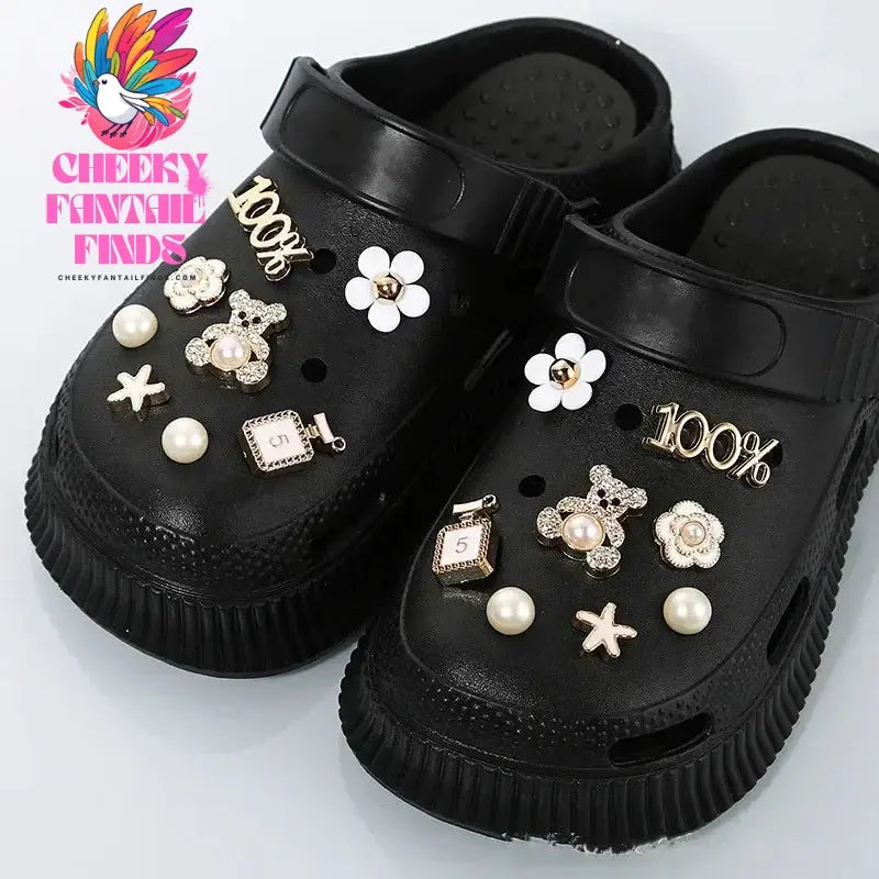 DIY Metal Fashion Set Hole Shoe Charms Accessories PVC Shoe Buckle Cute Pearl Bear Water Diamond Chain Shoes Decorations Cheeky Fantail Finds