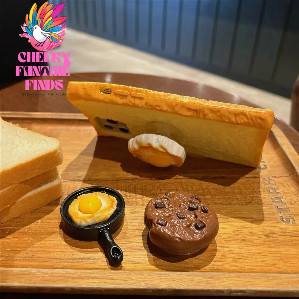 Delicious 3D Toast Bread Phone Case for iPhone 16Pro max 15 14 13 12 11 Xs Xr 8plus Cookie Egg Handle Holder Funny Cartton Cover Cheeky Fantail Finds