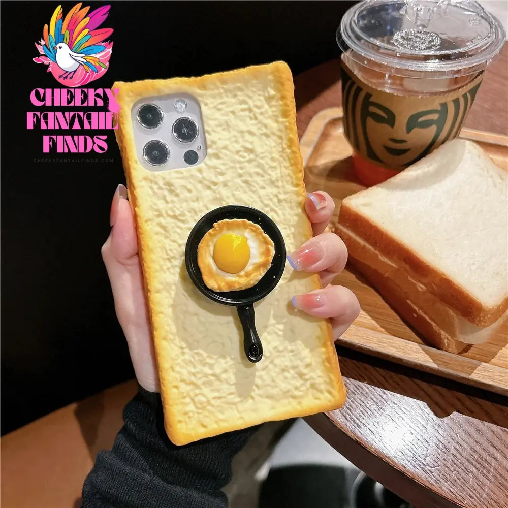 Delicious 3D Toast Bread Phone Case for iPhone 16Pro max 15 14 13 12 11 Xs Xr 8plus Cookie Egg Handle Holder Funny Cartton Cover Cheeky Fantail Finds