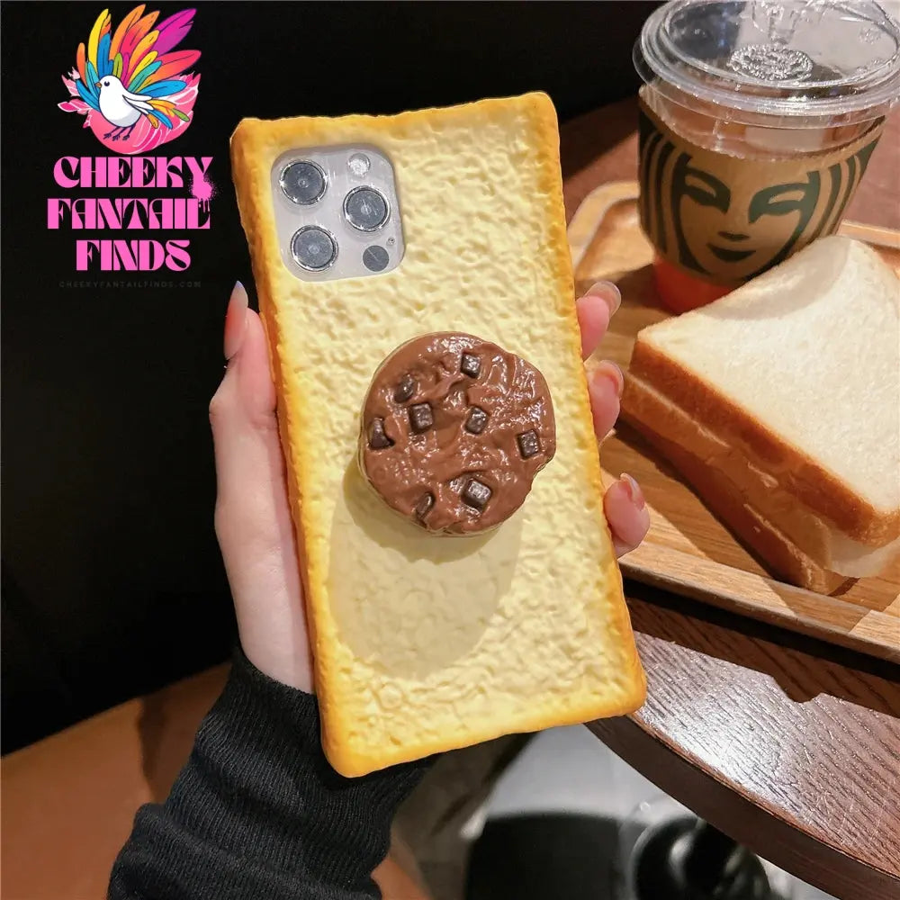 Delicious 3D Toast Bread Phone Case for iPhone 16Pro max 15 14 13 12 11 Xs Xr 8plus Cookie Egg Handle Holder Funny Cartton Cover Cheeky Fantail Finds