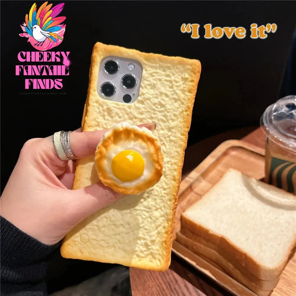 Delicious 3D Toast Bread Phone Case for iPhone 16Pro max 15 14 13 12 11 Xs Xr 8plus Cookie Egg Handle Holder Funny Cartton Cover Cheeky Fantail Finds