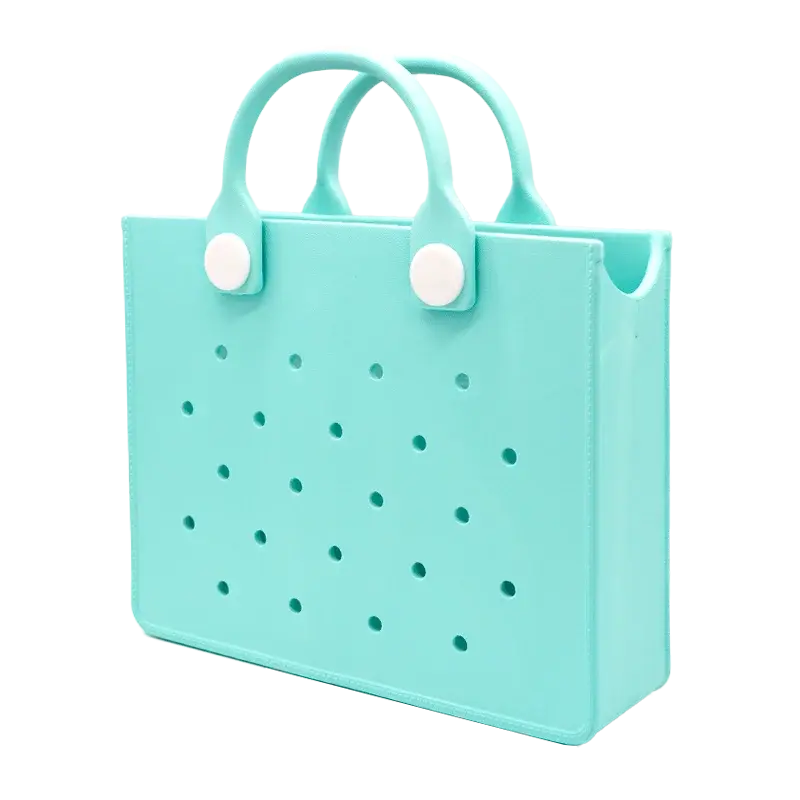 EVA Leather Solid Color Tote Bag Travel Work Waterproof Beach Bag Women Fashion Shoulder Bag Punched Outdoor Handbag Fit Charms - Cheeky Fantail Finds