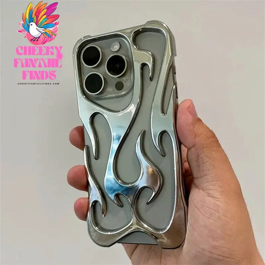 Fashion Hollowed Fire Flame Phone Case For iphone 16 15 14 13 12 11 Pro Max Plus Cool Boy Girl Silver Electroplated Soft Cover Cheeky Fantail Finds