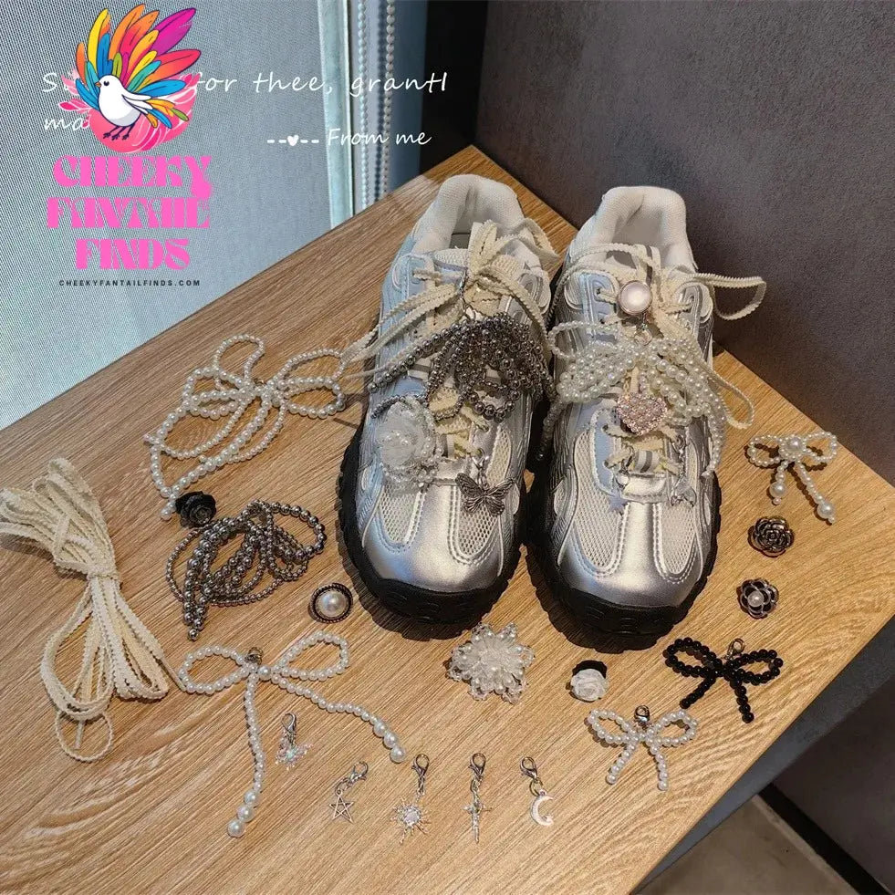 Fashion Shoelaces Clips Buckle Decorations Rhinestones Pearl Gem Casual Flower Shoes Accessories Shoe Charms for Sneakers 1PCS Cheeky Fantail Finds