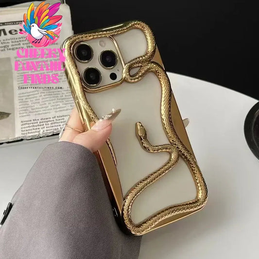Fashion Snake Pattern Case For iPhone 16 Pro Max 15 14 Pro Luxry Plating Hollow Out Cover For iPhone 13 12 11 Transparent Cover Cheeky Fantail Finds