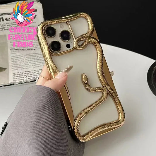 Fashion Snake Pattern Case For iPhone 16 Pro Max 15 14 Pro Luxry Plating Hollow Out Cover For iPhone 13 12 11 Transparent Cover Cheeky Fantail Finds