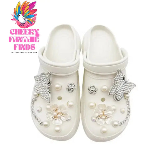 Fashionable Multifunctional Pearl Rhinestone Chain Charm Shoe Accessories Jewelry DIY Detachable Girl Sandals Accessories Cheeky Fantail Finds