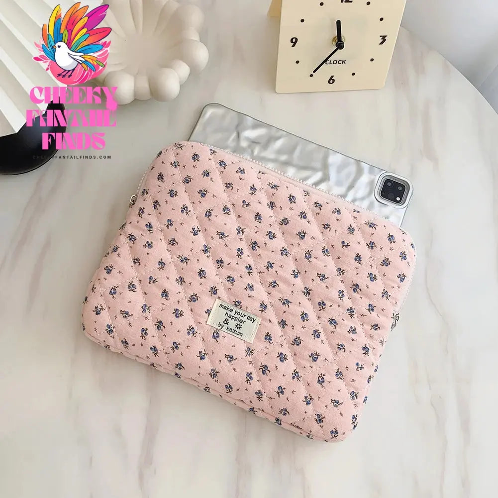 Flower Printed Laptop Sleeve Quilted Laptop Carrying Case Cute Flower Computer Sleeve Cute for 11-15 Inch Laptop Tablet Cheeky Fantail Finds