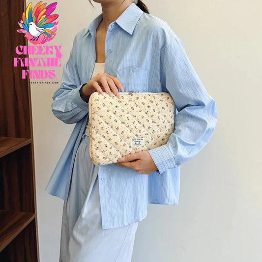 Flower Printed Laptop Sleeve Quilted Laptop Carrying Case Cute Flower Computer Sleeve Cute for 11-15 Inch Laptop Tablet Cheeky Fantail Finds