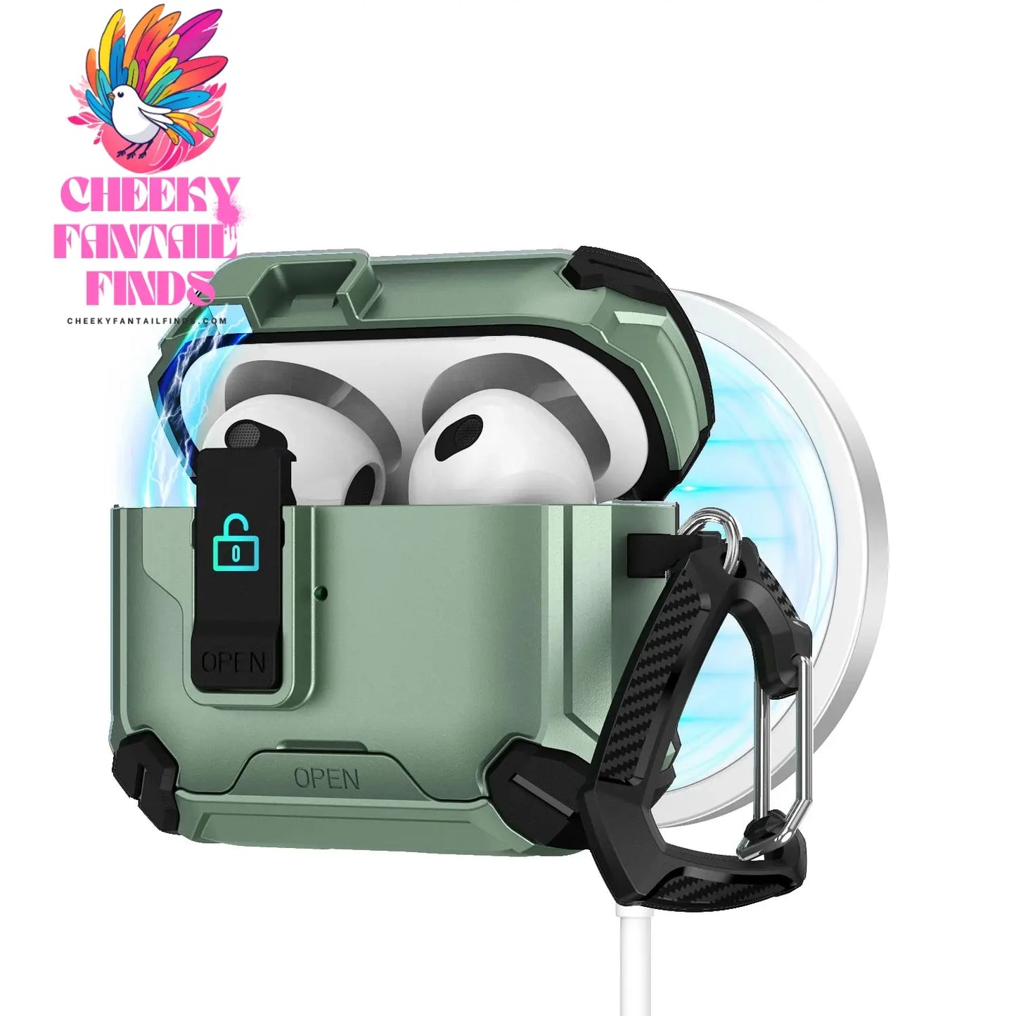 For AirPods 4 Case Secure Lock Full-Body Shockproof Protective Cover 2024 (USB-C) with Keychain Drop-Proof Lock For AirPods 4th Cheeky Fantail Finds