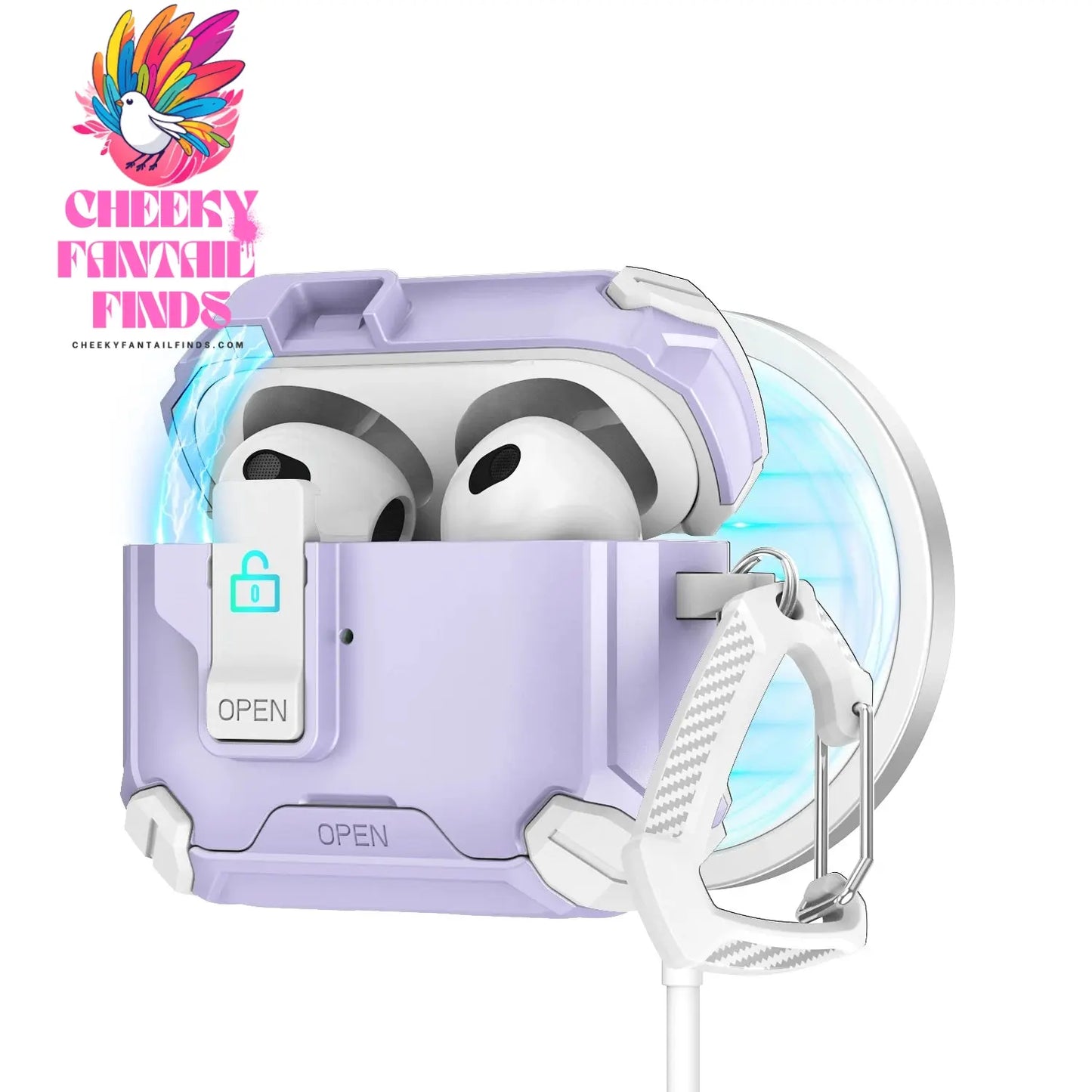 For AirPods 4 Case Secure Lock Full-Body Shockproof Protective Cover 2024 (USB-C) with Keychain Drop-Proof Lock For AirPods 4th Cheeky Fantail Finds