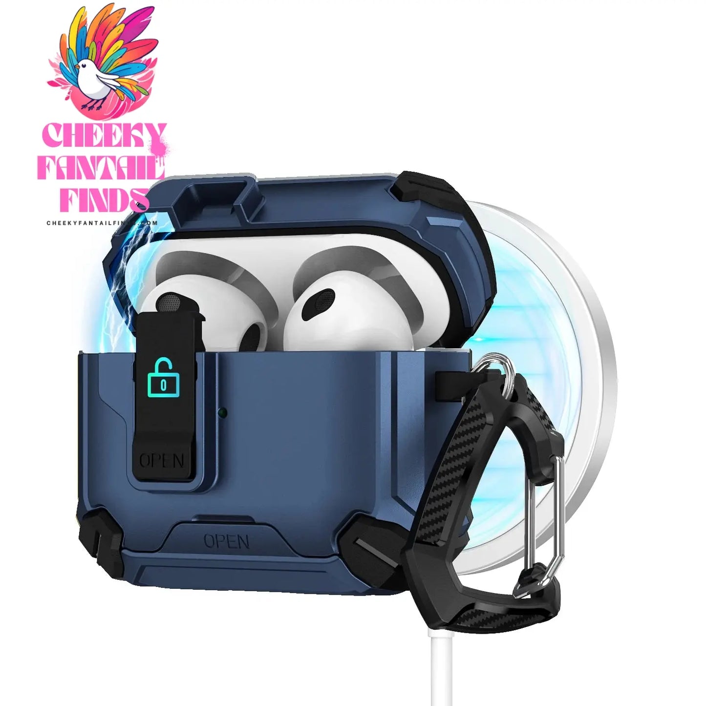 For AirPods 4 Case Secure Lock Full-Body Shockproof Protective Cover 2024 (USB-C) with Keychain Drop-Proof Lock For AirPods 4th Cheeky Fantail Finds
