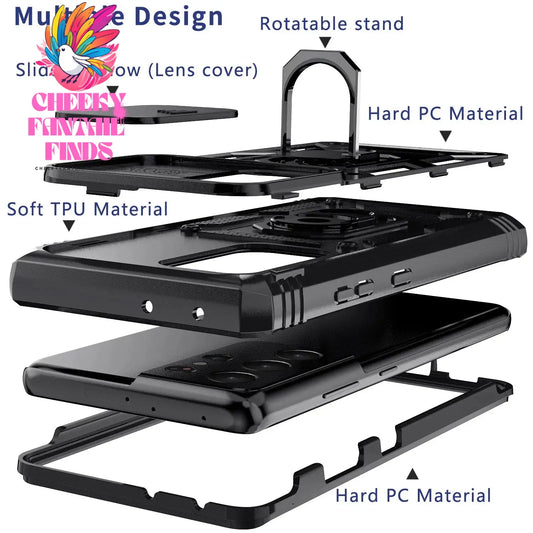 For Samsung Galaxy S21/S21 Ultra/S21 FE 5G Phone Case Hybrid Ring Kickstand Card Slot Camera Protection Shockproof Hard Cover Cheeky Fantail Finds