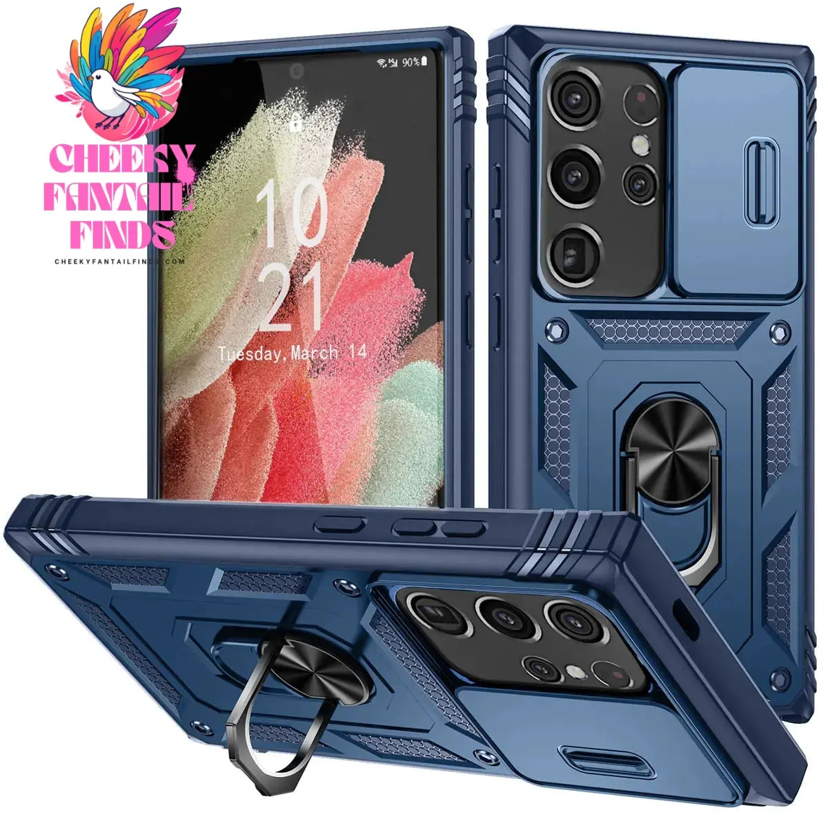 For Samsung Galaxy S21/S21 Ultra/S21 FE 5G Phone Case Hybrid Ring Kickstand Card Slot Camera Protection Shockproof Hard Cover Cheeky Fantail Finds