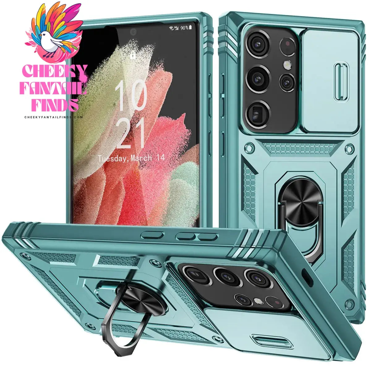 For Samsung Galaxy S21/S21 Ultra/S21 FE 5G Phone Case Hybrid Ring Kickstand Card Slot Camera Protection Shockproof Hard Cover Cheeky Fantail Finds