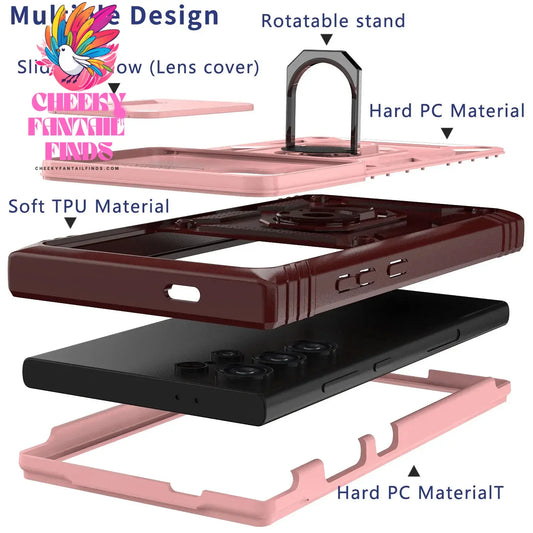For Samsung Galaxy S24/S24+/S24 Ultra 5G Phone Case Hybrid Ring Kickstand Card Slot Camera Protection Hard Shockproof Cover Cheeky Fantail Finds