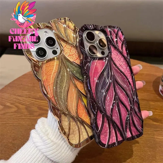 For iPhone 15 Pro Max Luxury Colour Tree Leaf Plating Frame Phone Case For iPhone 11 12 13 14 15 16 Plus Soft Protective Cover Cheeky Fantail Finds
