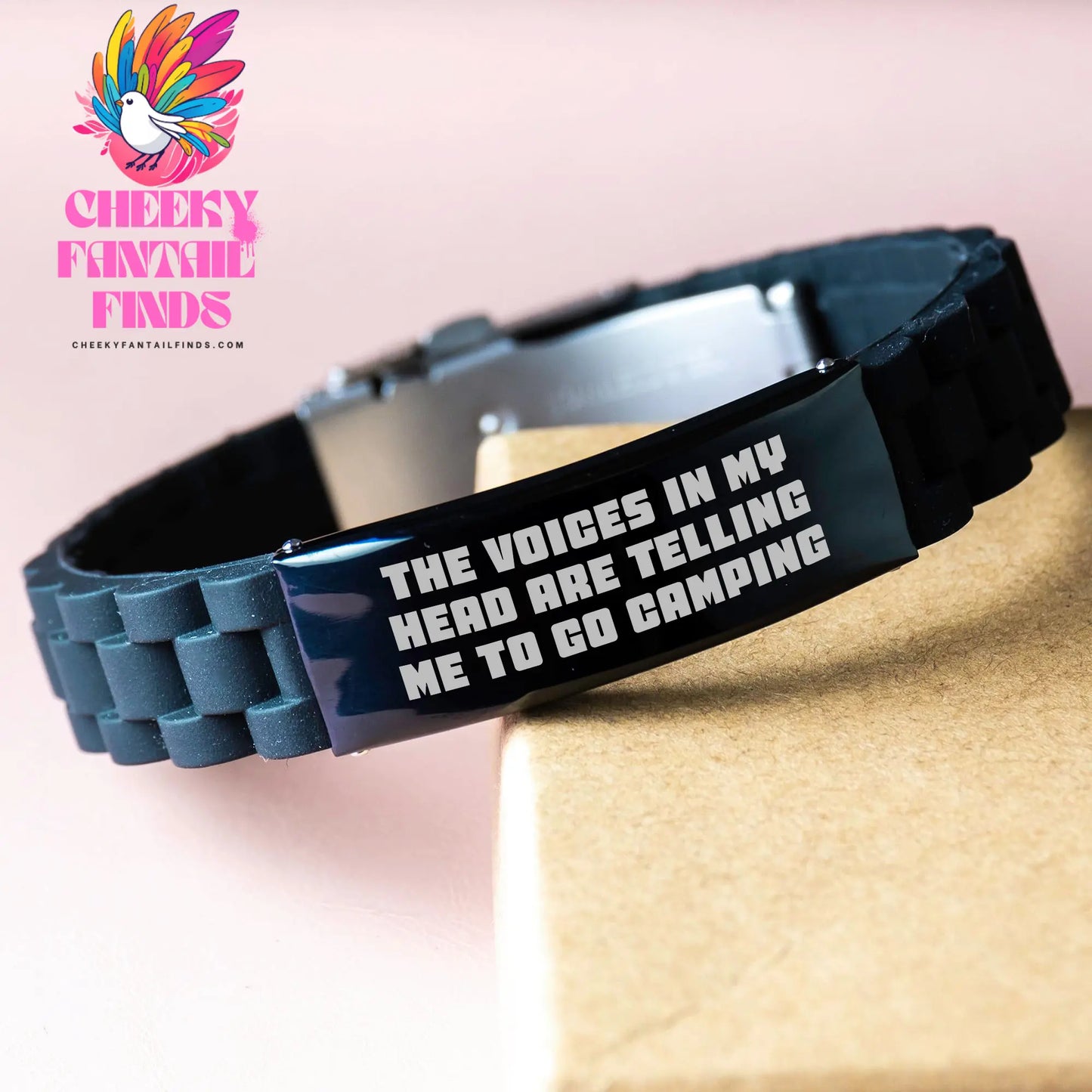 Funny Camping Gifts for Her - Glide lock Clasp Bracelet with Inspirational Quote 'The Voices In My Head Are Telling Me To Go Camping' - Perfect for Mother's Day from Family - Image 3
