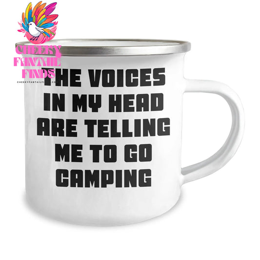 Funny Camping Gifts for Mom, 'The Voices In My Head Are Telling Me To Go Camping' Enamel Camping Mug, Stainless Steel, 12 oz, Gifts from Friends, Family, or Coworkers - Image 2