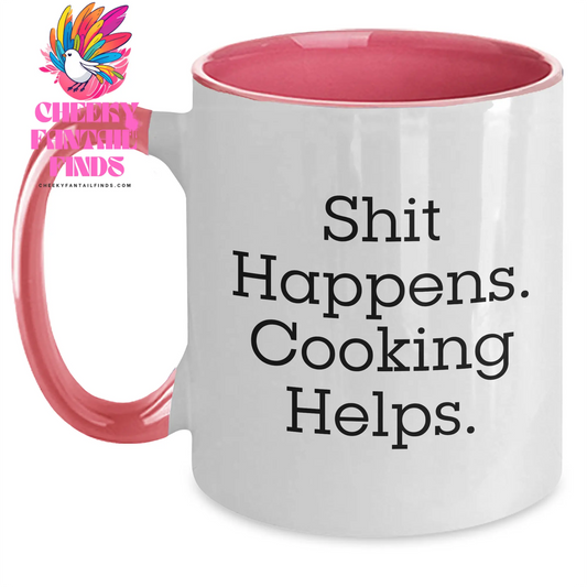 Funny Cooking Gifts for Her, Shit Happens, Unique Two Tone Coffee Mugs from Family, Perfect for Mother's Day, Cooking Enthusiasts - Main