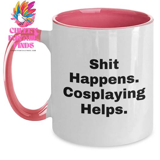 Funny Cosplaying Gifts for Men, Shit Happens Two Tone Coffee Mug, Unique Father's Day Unique Gifts from Friends - Main