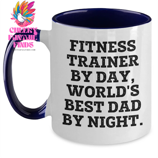 Funny Fitness Trainer Gifts from Men - Two Tone Coffee Mug for World's Best Dad By Night, Father's Day Unique Gifts - Main