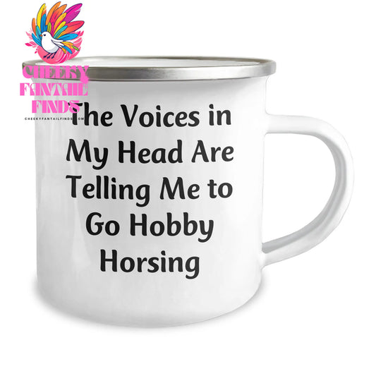 Funny Hobby Horsing Gifts for Mom's Special Day - 'The Voices In My Head Are Telling Me To Go Hobby Horsing' Inspirational Quote on Camping Mug, Gifts from Family to Hobby Horsing Enthusiast - Image 2