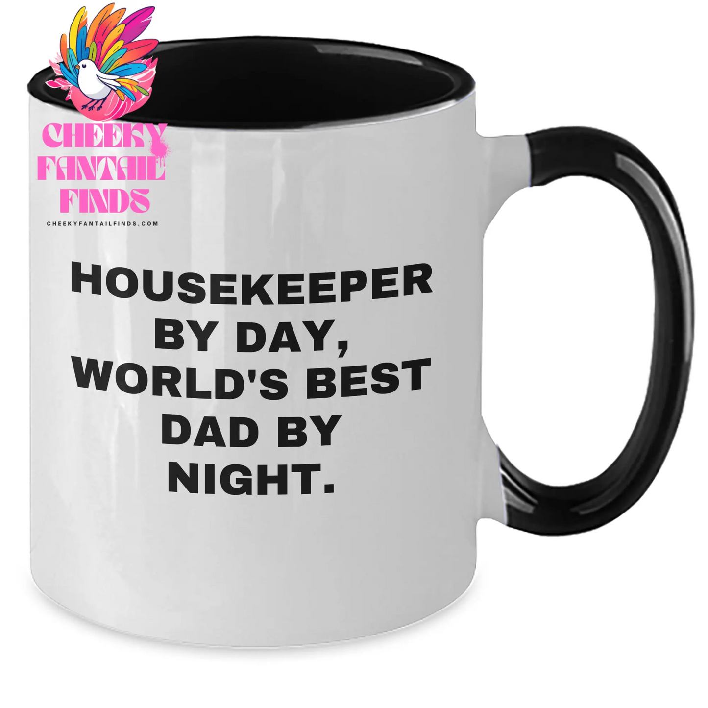 Funny Housekeeper Gifts, Housekeeper By Day, World's Best Dad By Night. Two Tone Coffee Mug, Father's Day Unique Gifts from Family - Additional