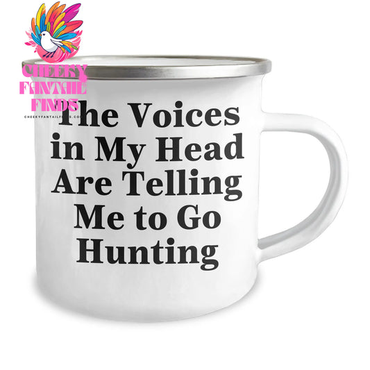 Funny Hunting Gifts for Mom's Special Day, 'The Voices in My Head Are Telling Me to Go Hunting' Enamel Camping Mug, Gifts from Men to Hunting Women, Unique Mother's Day Unique Gifts - Image 2
