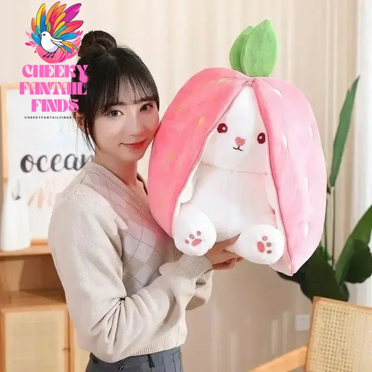 Funny Joy Kawaii Fruit Bunny Plush Toy Cute Carrot Strawberry Turn Into Rabbit Plush Toy Kids Birthday Christmas Gift Cheeky Fantail Finds