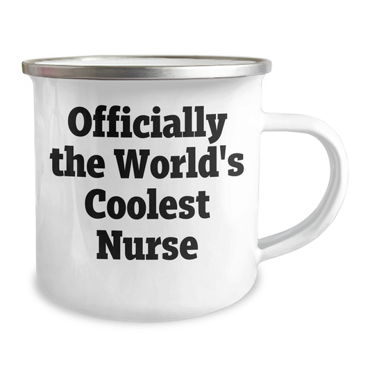 Funny Nurse Gifts from Friends for Mother's Day - 'Officially The World's Coolest Nurse' Camping Mug, 12 oz Stainless Steel with Enamel Finish, Perfect for Outdoor Adventures - Image 2
