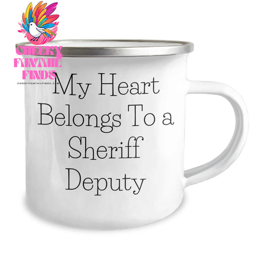 Funny Sheriff Deputy Gifts for Mom - 'My Heart Belongs To A Sheriff Deputy' Camping Mug for Sheriff Deputy Enthusiasts, Gifts from Men to Women, Friends, or Family on Mother's Day - Image 2