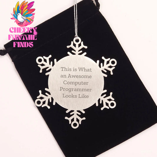 Funny Snowflake Ornament Gifts for Computer Programmer Friends from Men - 'This Is What An Awesome Computer Programmer Looks Like' Inspiration - Image 2