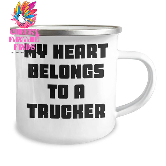 Funny Trucker Gifts - My Heart Belongs To A Trucker Camping Mug, Ideal Gift for Trucker Mom on Mother's Day, Gifts from Friends, Gifts for Trucker - Image 2