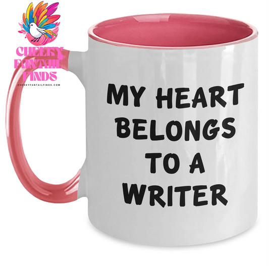 Funny Writer Gifts - My Heart Belongs To A Writer Two Tone Coffee Mug, Gifts from Mom to Writer, Unique Mother's Day Unique Gifts - Main