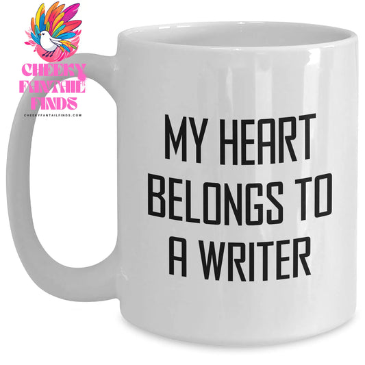 Funny Writer Gifts from Friends and Family, My Heart Belongs To A Writer White Coffee Mug, Unique Mother's Day Unique Gifts for Writer Women - Main