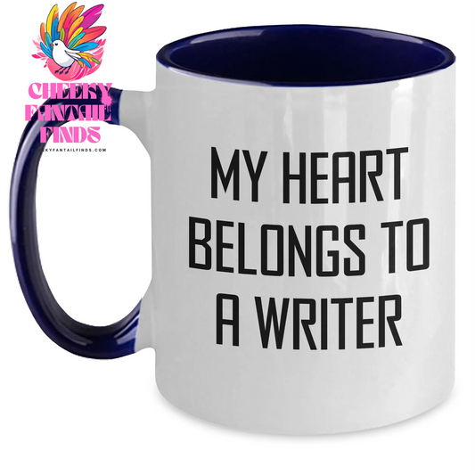 Funny Writer Gifts, My Heart Belongs To A Writer Quote, Two Tone Coffee Mug for Writer, Gifts from Family, Unique Mother's Day Unique Gifts - Main