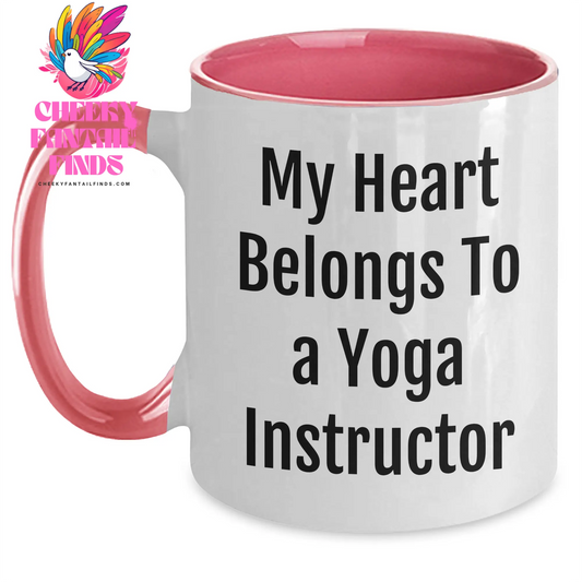 Funny Yoga Instructor Gifts from Men to Women on Mother's Day - 'My Heart Belongs To A Yoga Instructor' Two Tone Coffee Mug - Main